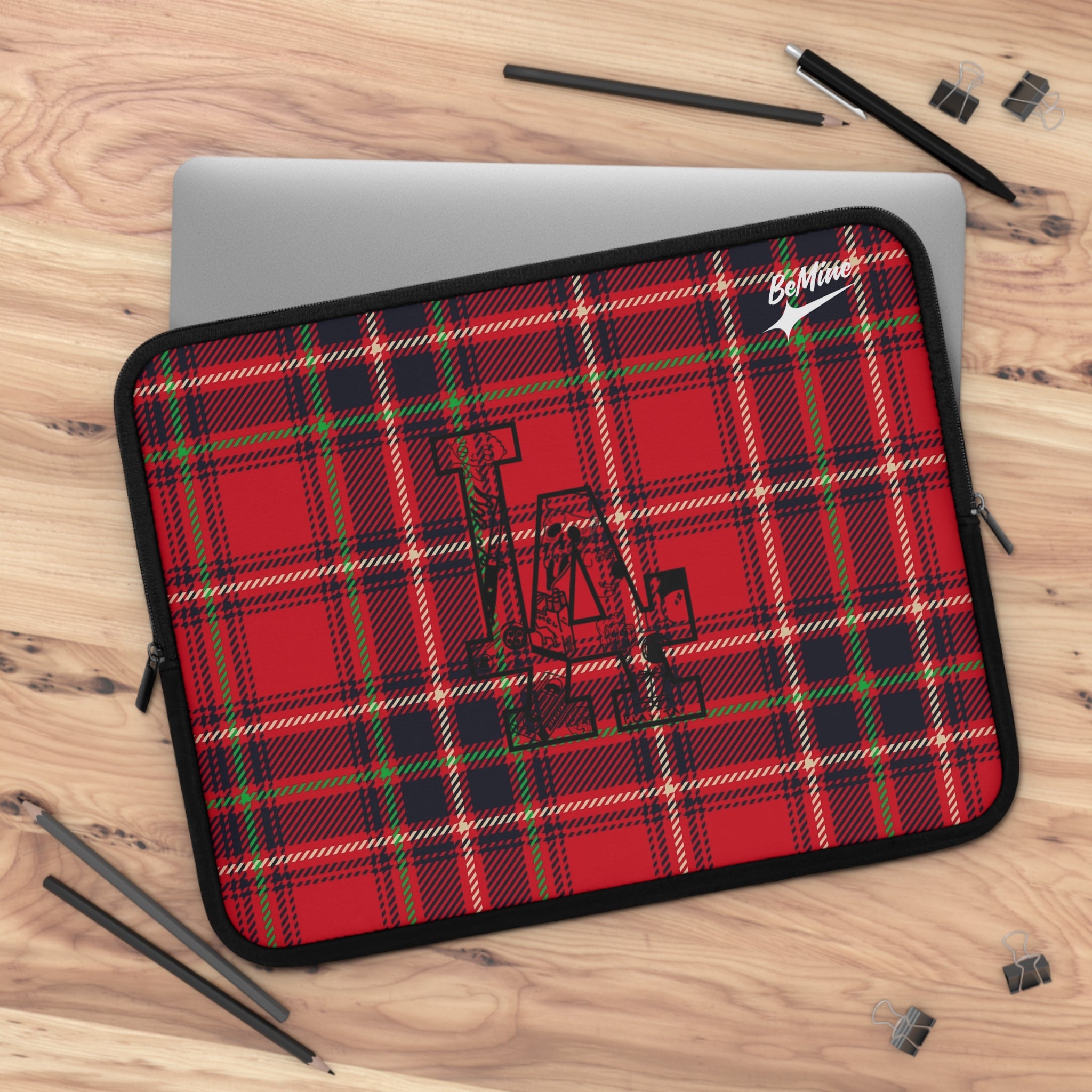Housse d'ordinateur portable à carreaux tartan rouges