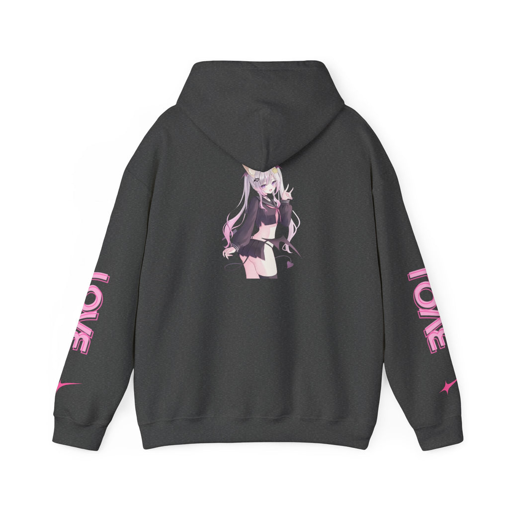 Sweat à capuche pour Femme rose « LOVE » style anime girl