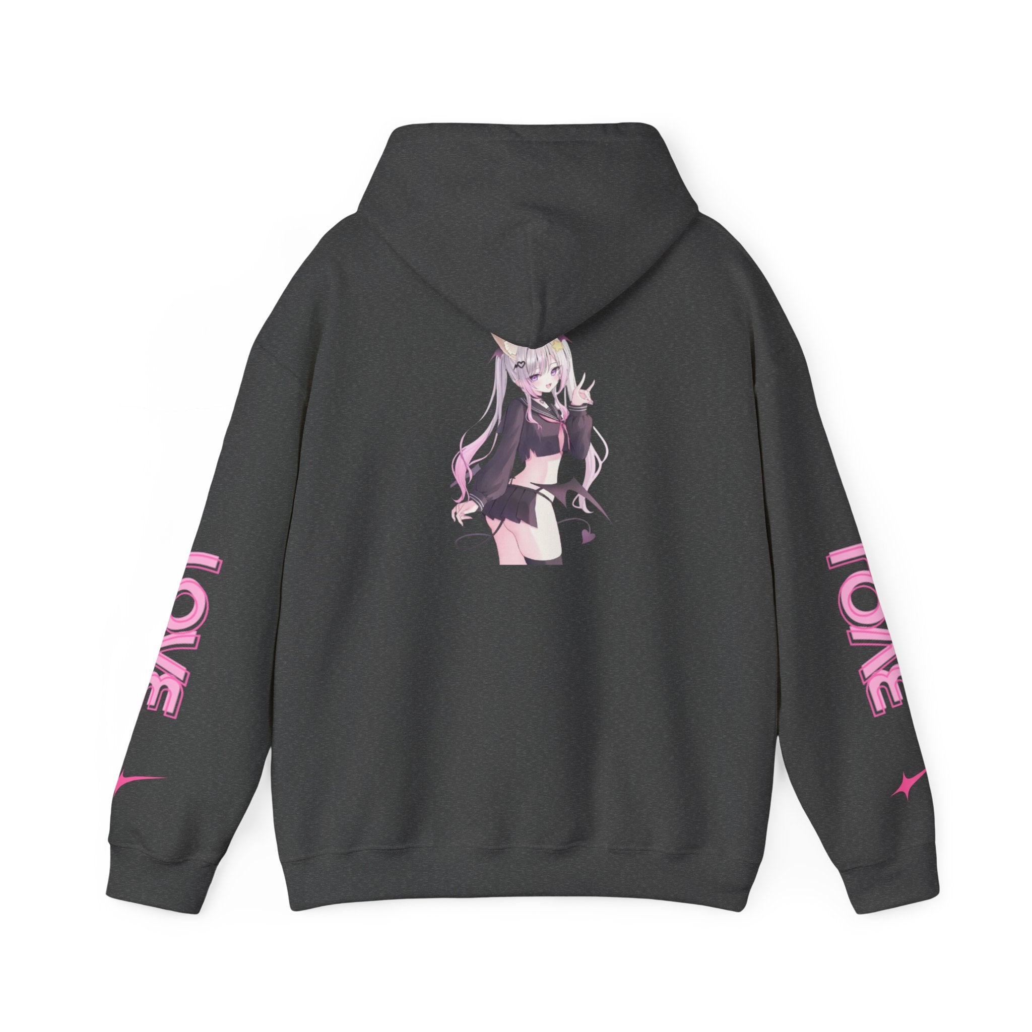 Sweat à capuche pour Femme rose « LOVE » style anime girl