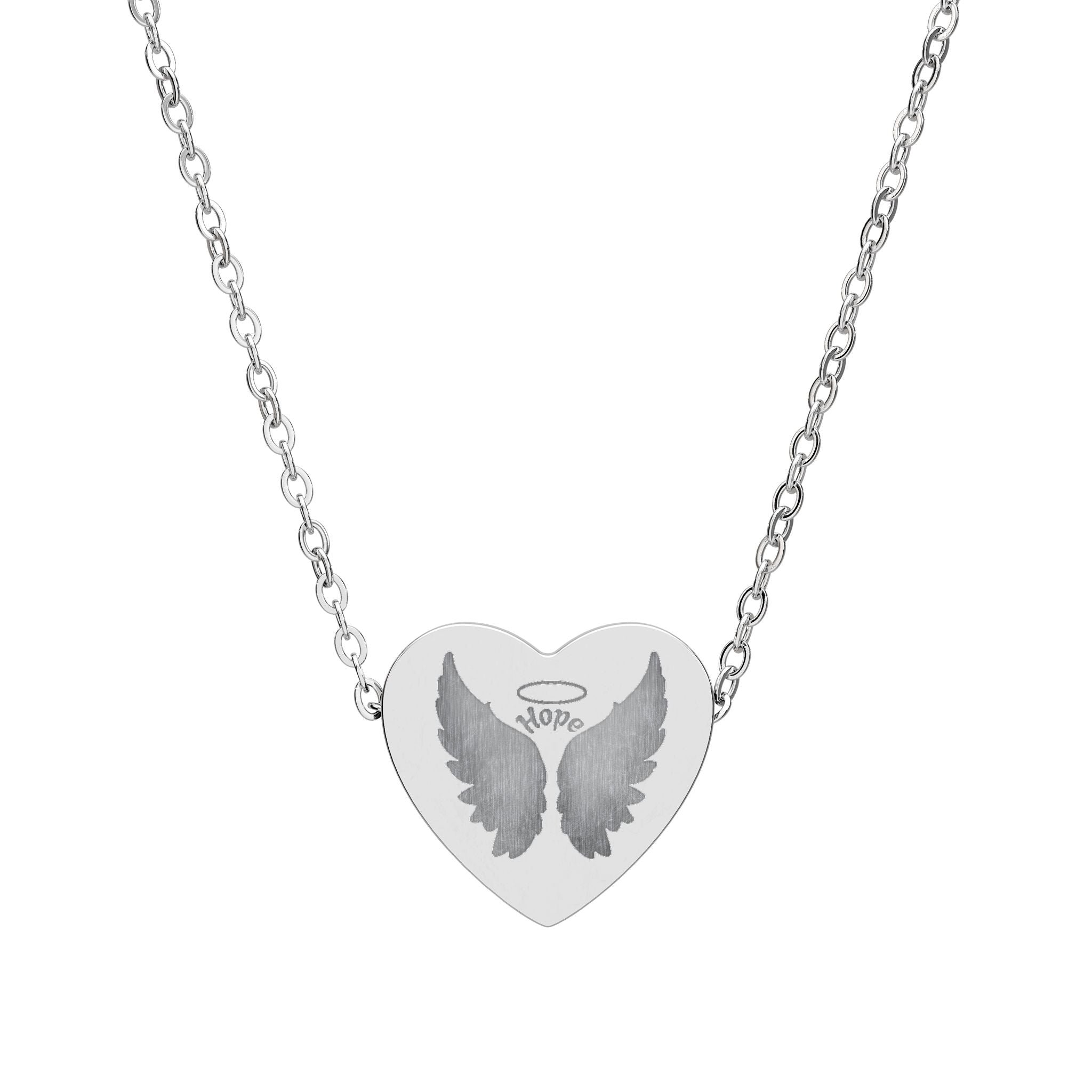 Collier Cœur Ailes d'Ange Gravées '' Hope ''