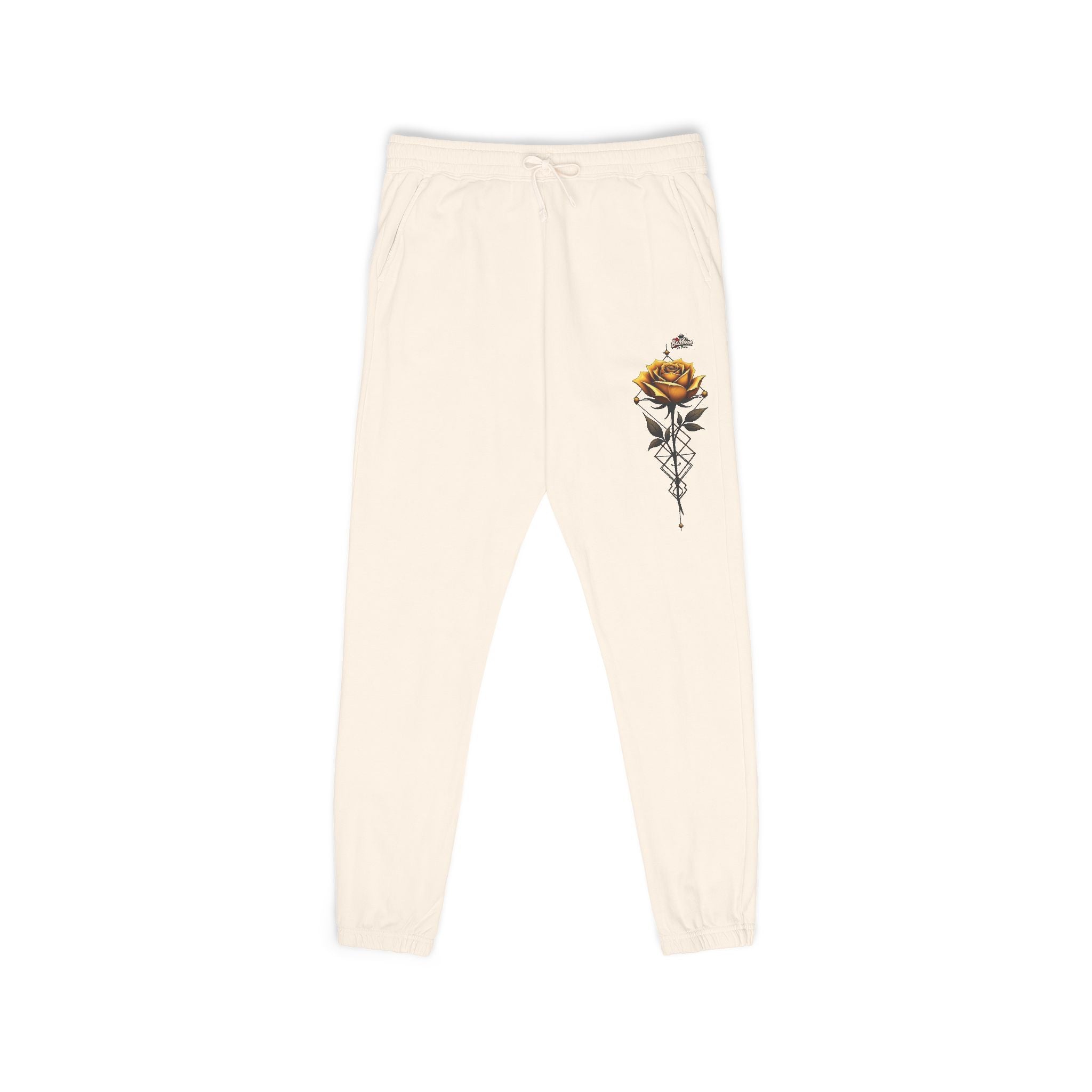Rose Dagger Sweatpants — Garment-Dyed Fleece Joggers with Floral Skull Graphic