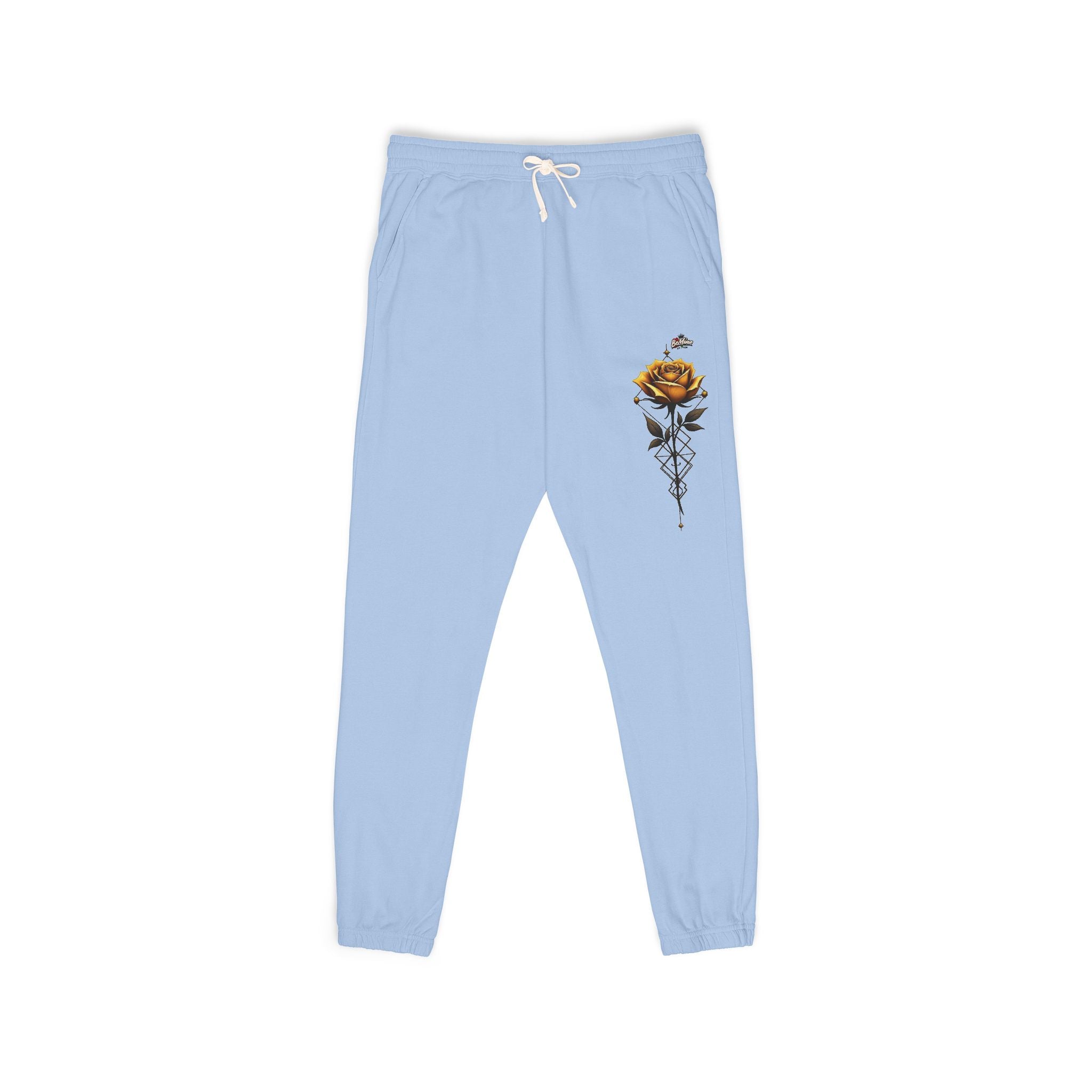 Rose Dagger Sweatpants — Garment-Dyed Fleece Joggers with Floral Skull Graphic