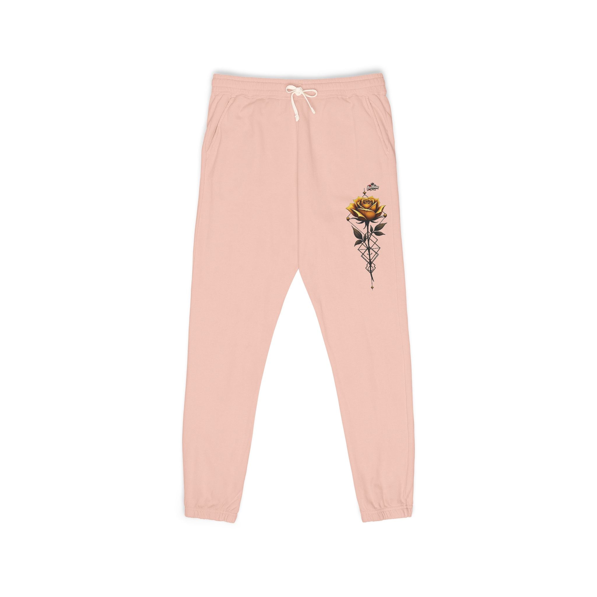 Rose Dagger Sweatpants — Garment-Dyed Fleece Joggers with Floral Skull Graphic