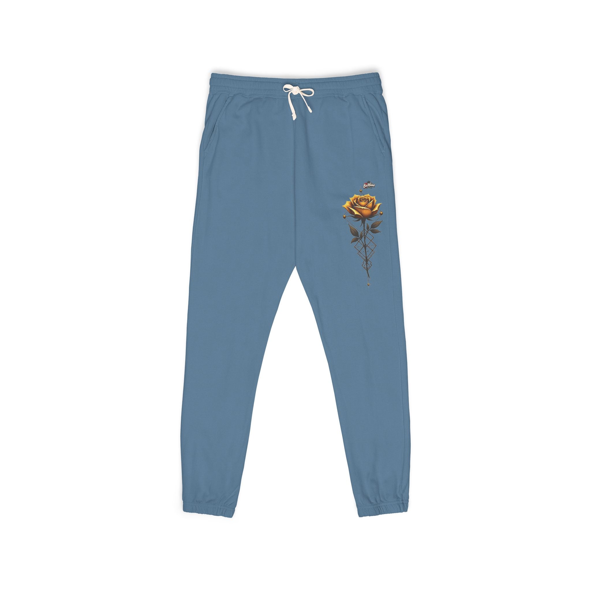 Rose Dagger Sweatpants — Garment-Dyed Fleece Joggers with Floral Skull Graphic