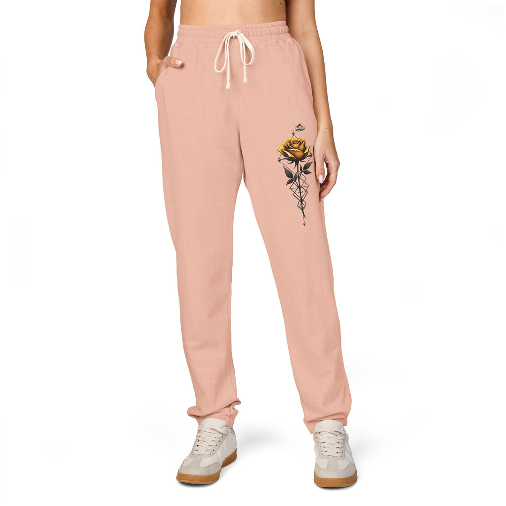 Rose Dagger Sweatpants — Garment-Dyed Fleece Joggers with Floral Skull Graphic